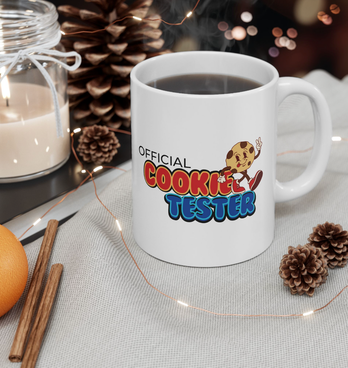 Official Cookie Taster Mug - Funny Retro Cookie Character Coffee Cup (11oz/15oz)