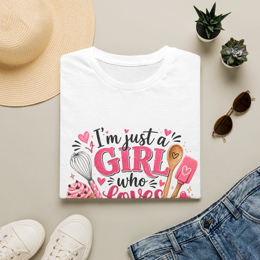 Baking Lover T‑Shirt — "I'm Just a Girl Who Loves Baking" Cute Pink Kitchen Graphic Tee