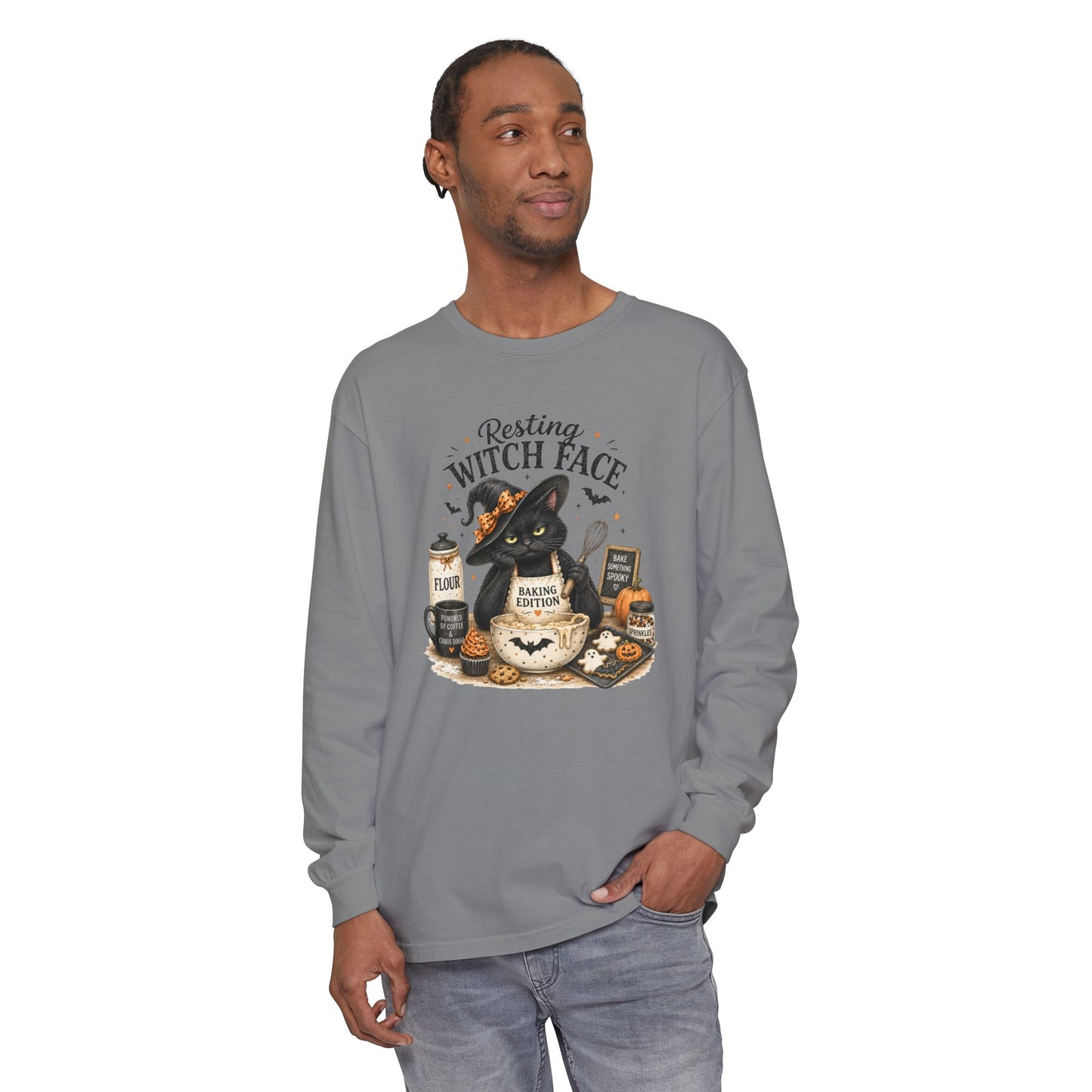 Resting Witch Face Long Sleeve T-Shirt — Cute Witch Cat Halloween Top