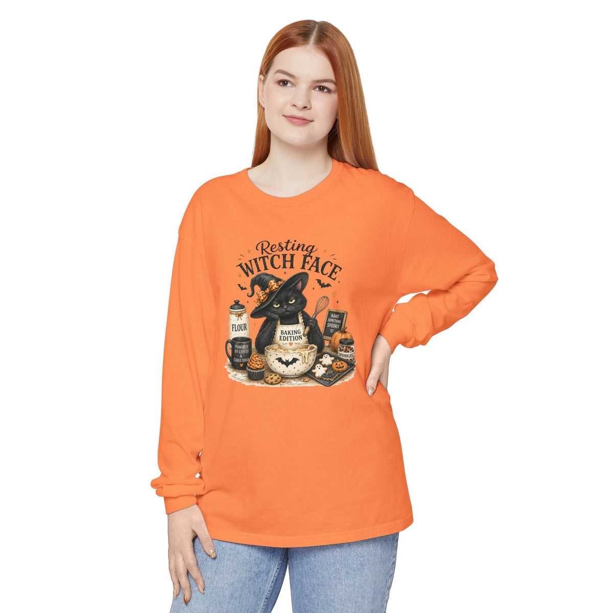 Resting Witch Face Long Sleeve T-Shirt — Cute Witch Cat Halloween Top