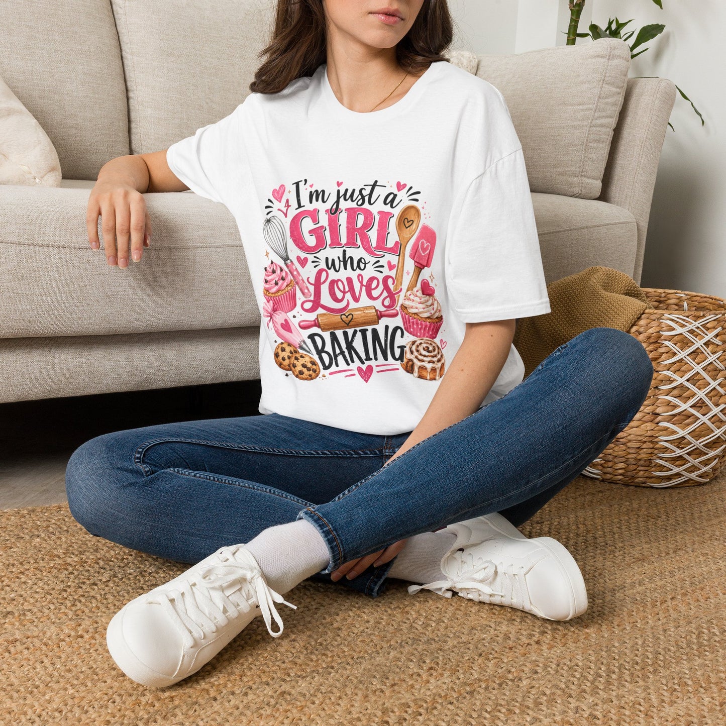 Baking Lover T‑Shirt — "I'm Just a Girl Who Loves Baking" Cute Pink Kitchen Graphic Tee