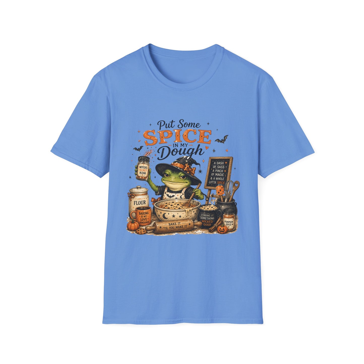 Halloween Witch T-Shirt — "Put Some Spice In My Dough" Pumpkin Spice Baking Tee