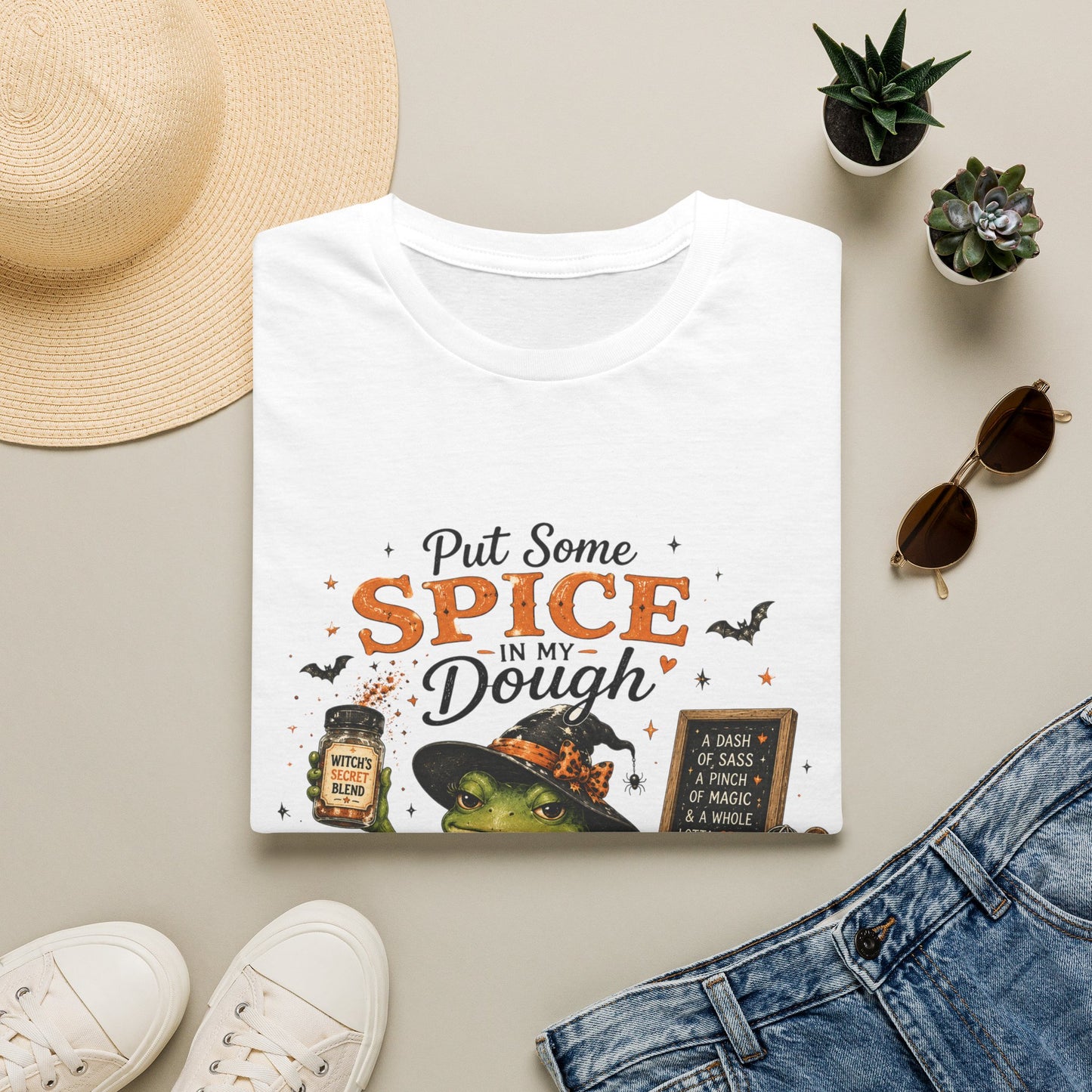 Halloween Witch T-Shirt — "Put Some Spice In My Dough" Pumpkin Spice Baking Tee