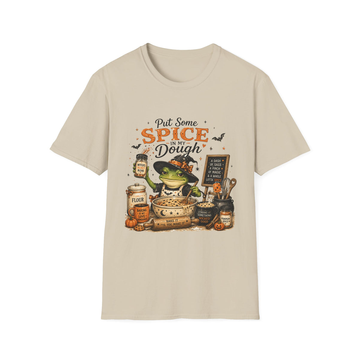 Halloween Witch T-Shirt — "Put Some Spice In My Dough" Pumpkin Spice Baking Tee