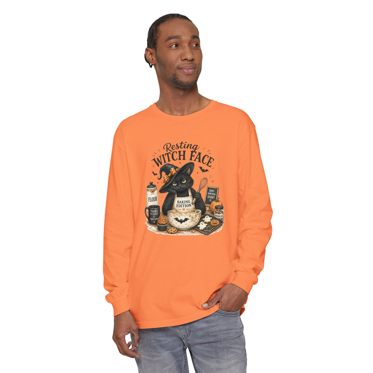 Resting Witch Face Long Sleeve T-Shirt — Cute Witch Cat Halloween Top