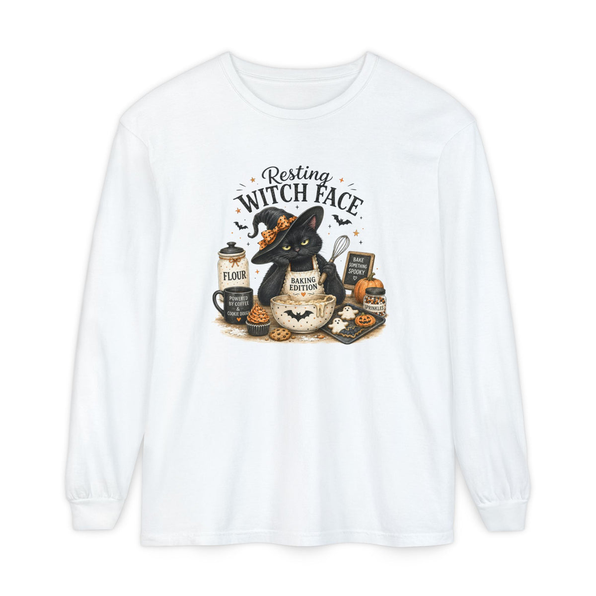 Resting Witch Face Long Sleeve T-Shirt — Cute Witch Cat Halloween Top