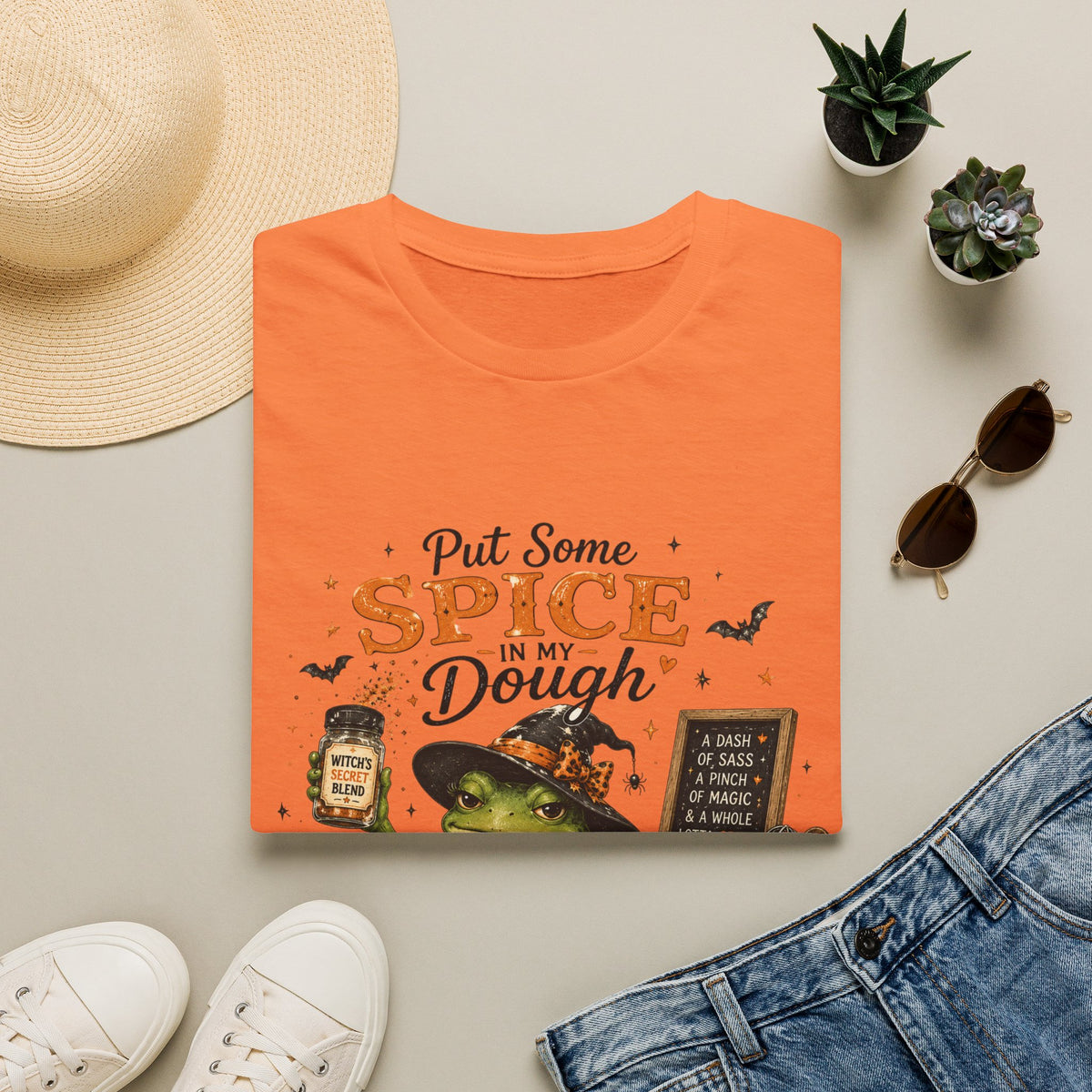 Halloween Witch T-Shirt — "Put Some Spice In My Dough" Pumpkin Spice Baking Tee