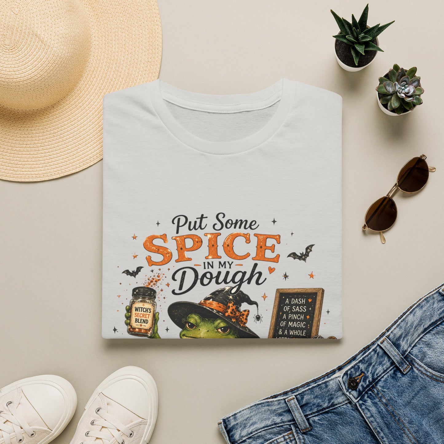 Halloween Witch T-Shirt — "Put Some Spice In My Dough" Pumpkin Spice Baking Tee