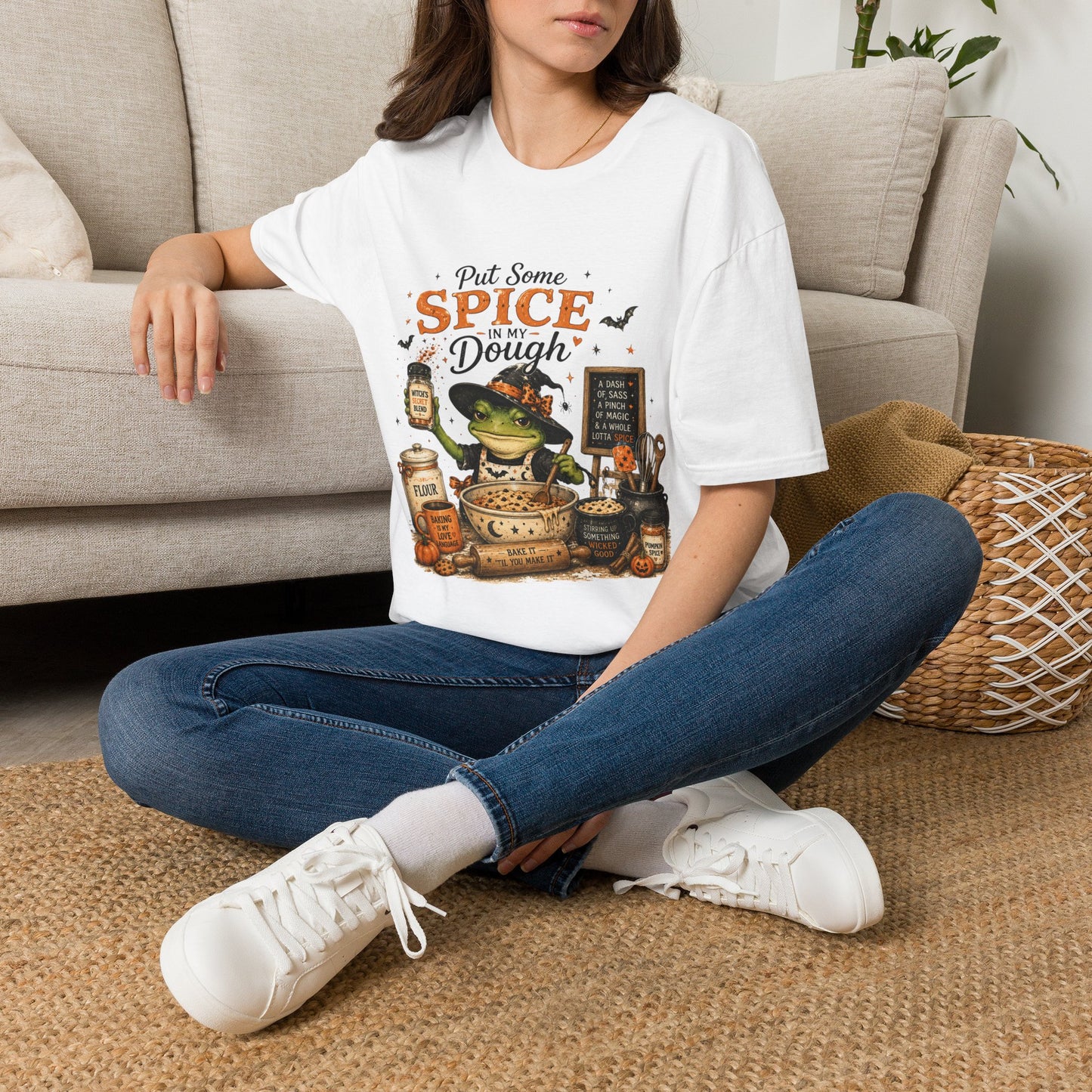 Halloween Witch T-Shirt — "Put Some Spice In My Dough" Pumpkin Spice Baking Tee