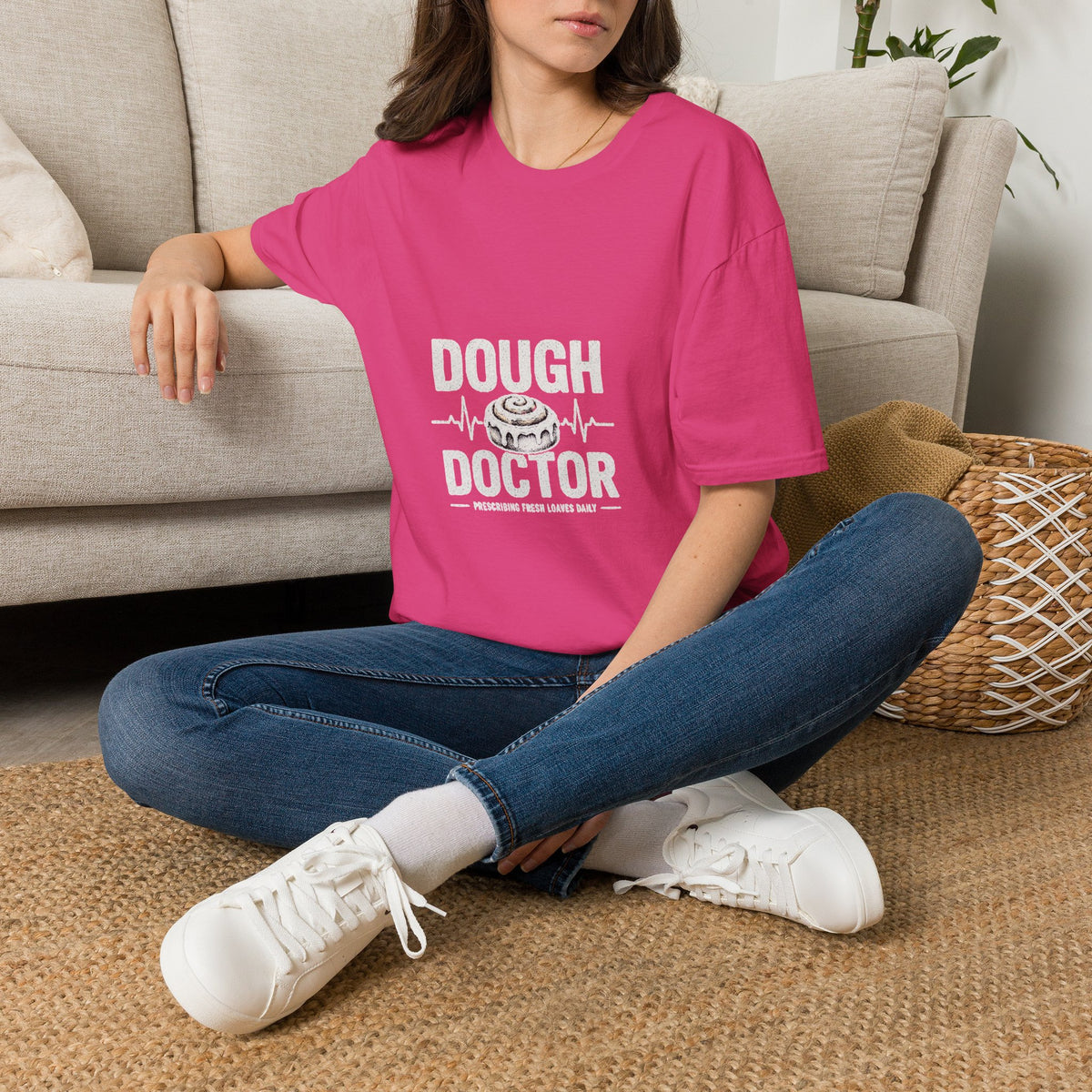 Dough Doctor T-Shirt — Baker Pun Tee with Cinnamon Roll Graphic