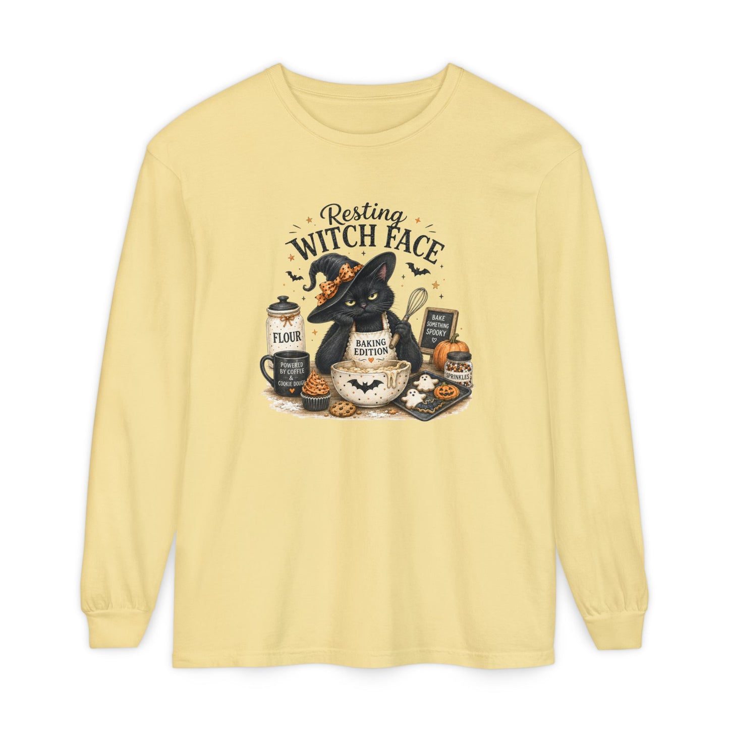 Resting Witch Face Long Sleeve T-Shirt — Cute Witch Cat Halloween Top