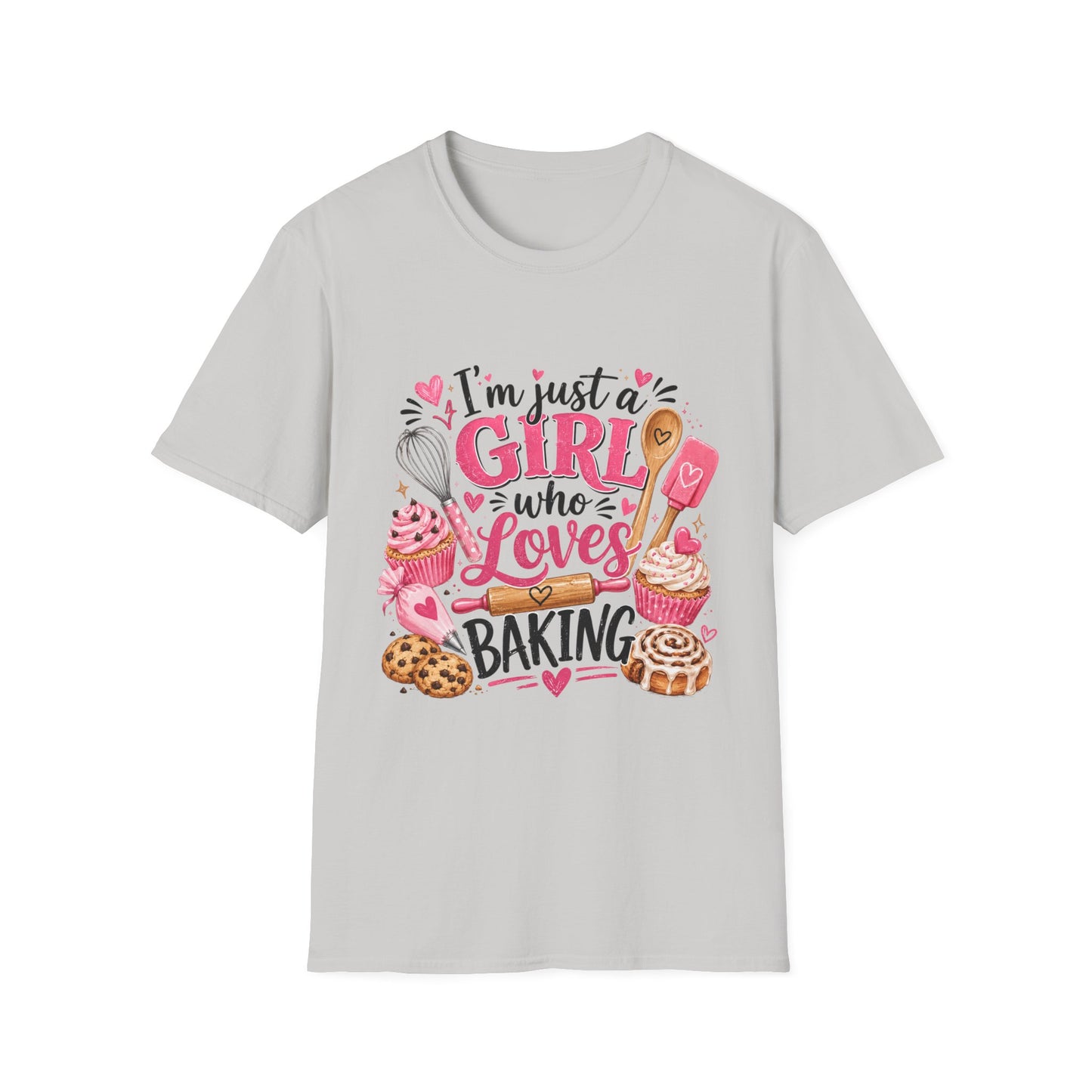 Baking Lover T‑Shirt — "I'm Just a Girl Who Loves Baking" Cute Pink Kitchen Graphic Tee
