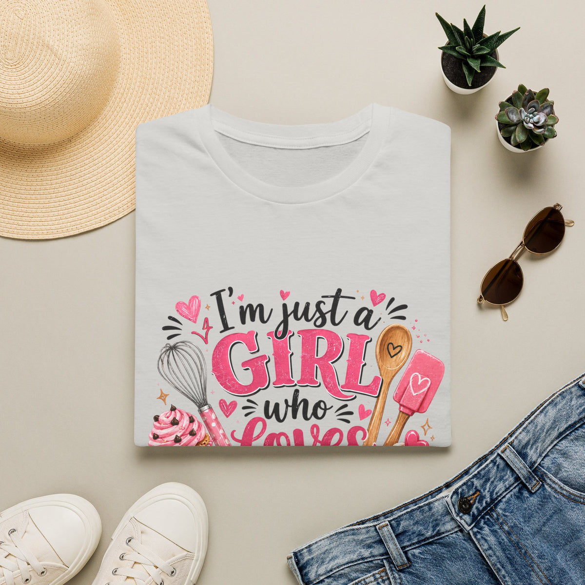 Baking Lover T‑Shirt — "I'm Just a Girl Who Loves Baking" Cute Pink Kitchen Graphic Tee