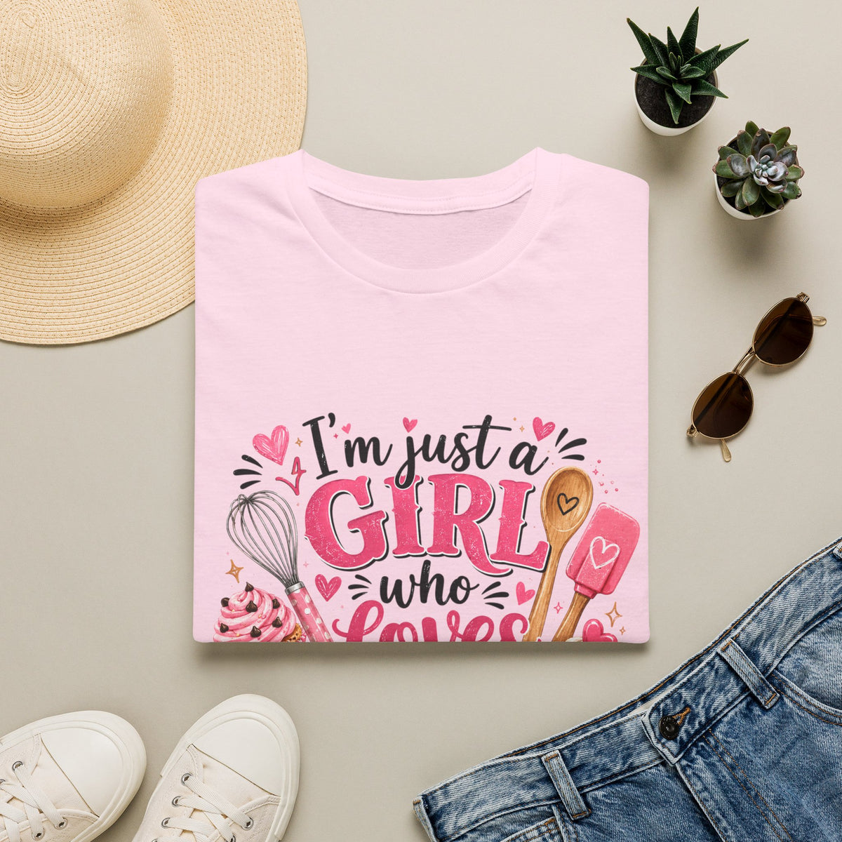 Baking Lover T‑Shirt — "I'm Just a Girl Who Loves Baking" Cute Pink Kitchen Graphic Tee