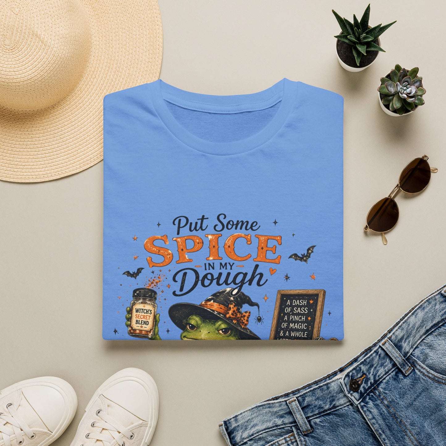 Halloween Witch T-Shirt — "Put Some Spice In My Dough" Pumpkin Spice Baking Tee