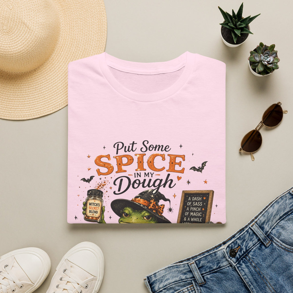 Halloween Witch T-Shirt — "Put Some Spice In My Dough" Pumpkin Spice Baking Tee