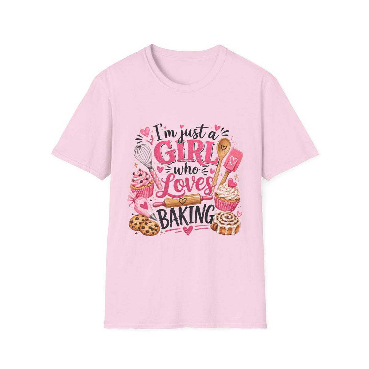 Baking Lover T‑Shirt — "I'm Just a Girl Who Loves Baking" Cute Pink Kitchen Graphic Tee
