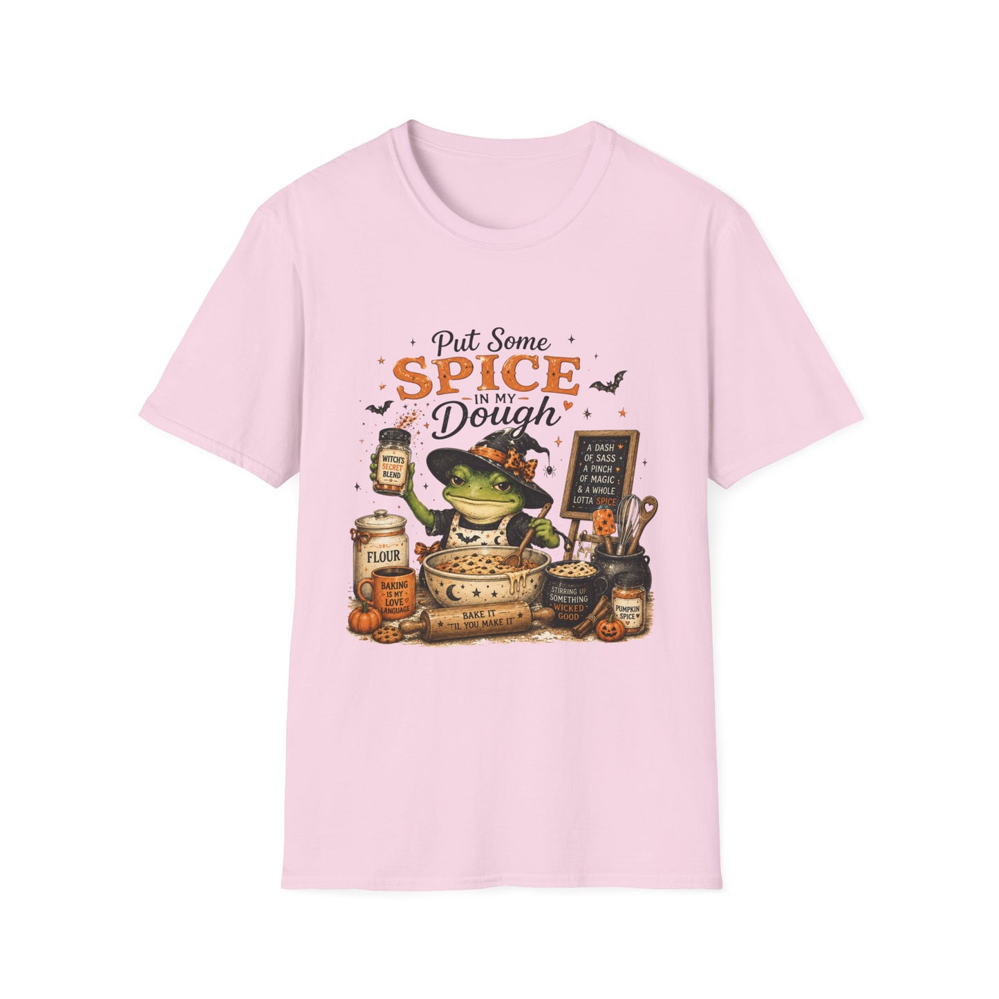 Halloween Witch T-Shirt — "Put Some Spice In My Dough" Pumpkin Spice Baking Tee