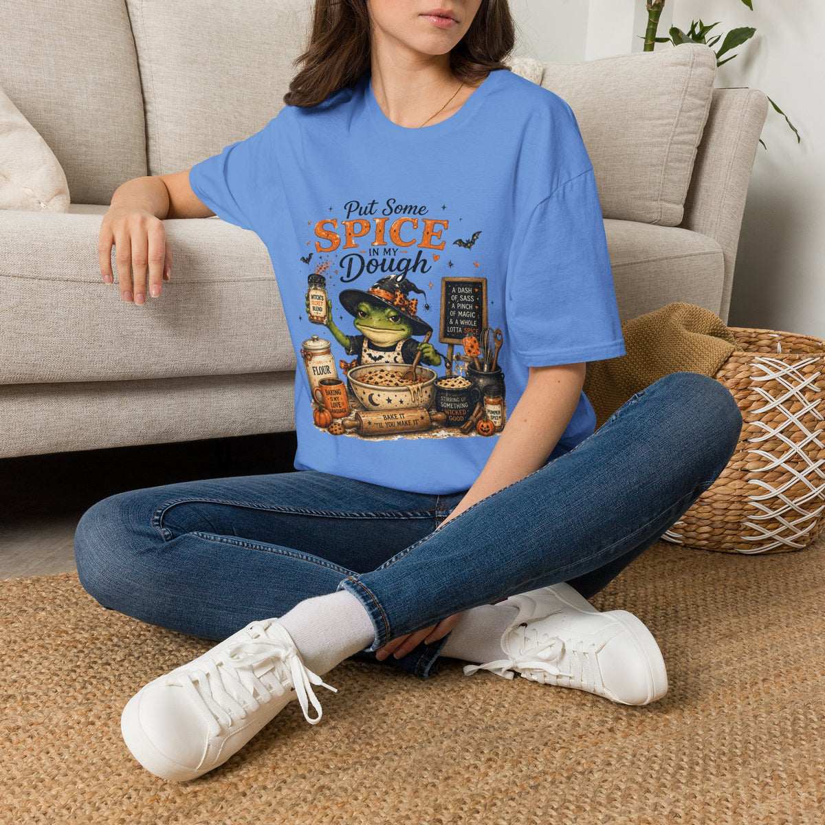 Halloween Witch T-Shirt — "Put Some Spice In My Dough" Pumpkin Spice Baking Tee