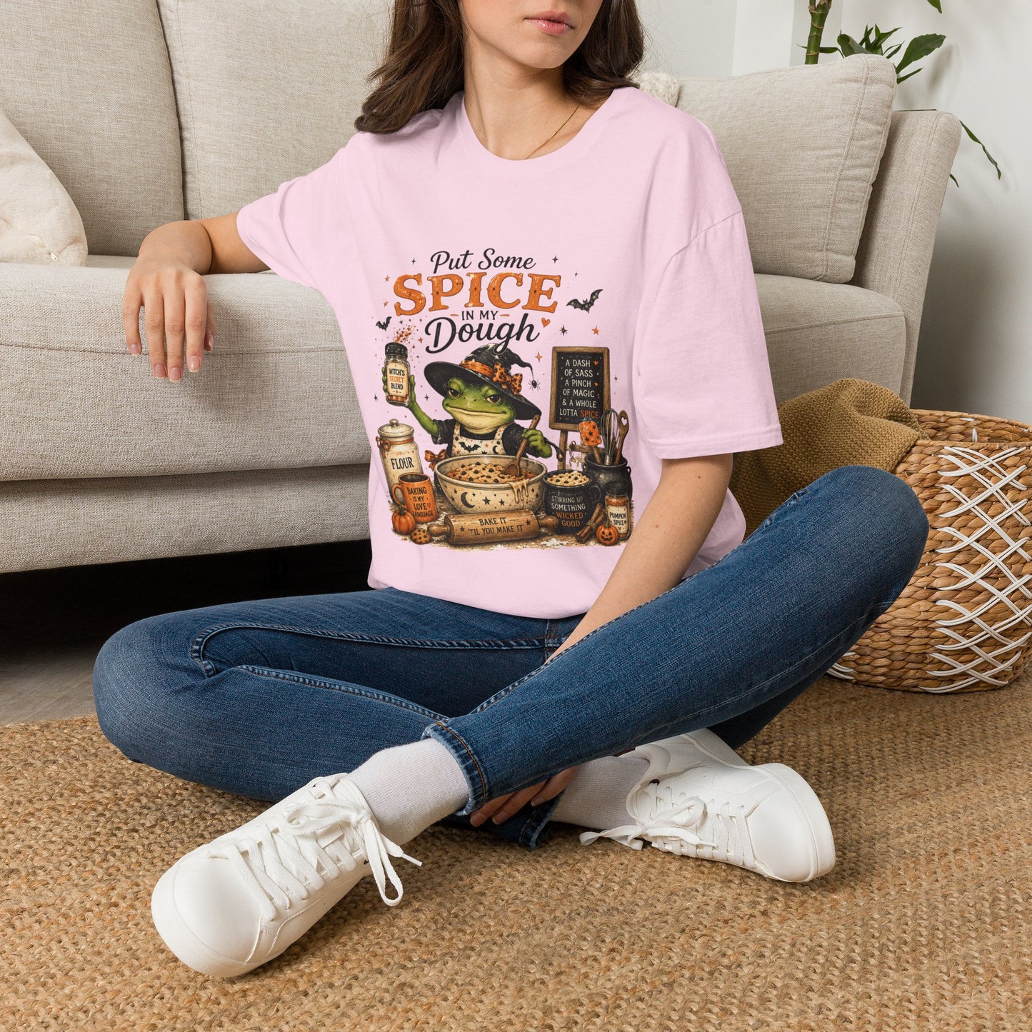 Halloween Witch T-Shirt — "Put Some Spice In My Dough" Pumpkin Spice Baking Tee