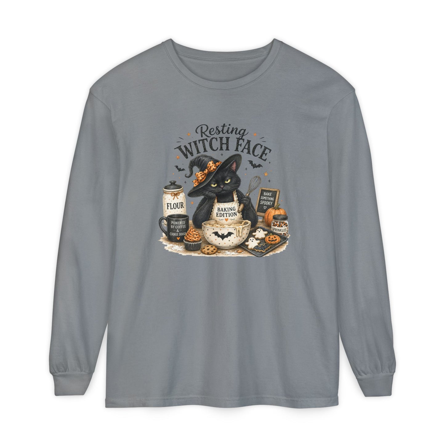 Resting Witch Face Long Sleeve T-Shirt — Cute Witch Cat Halloween Top