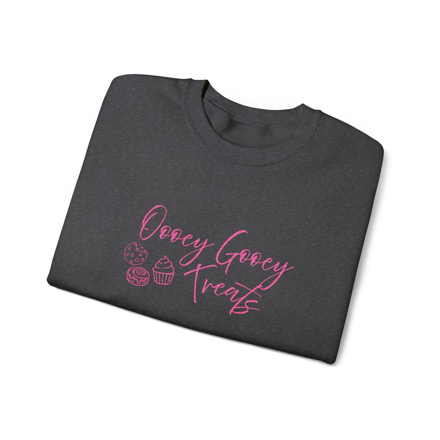 Groovy Treats Crewneck Sweatshirt — Pink Script Bakery Design