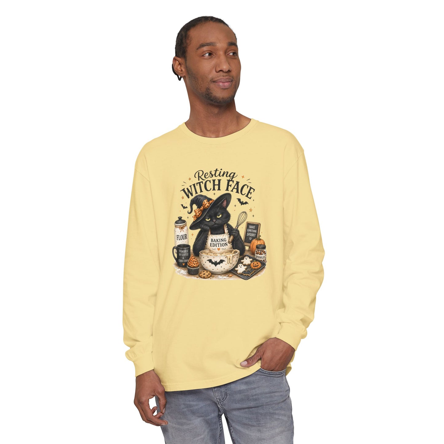 Resting Witch Face Long Sleeve T-Shirt — Cute Witch Cat Halloween Top