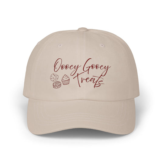 Bakery Logo Dad Cap — "Oooey Gooey Treats" Embroidered Beige Hat