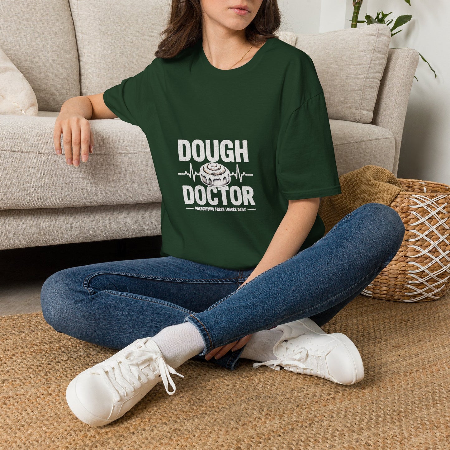 Dough Doctor T-Shirt — Baker Pun Tee with Cinnamon Roll Graphic