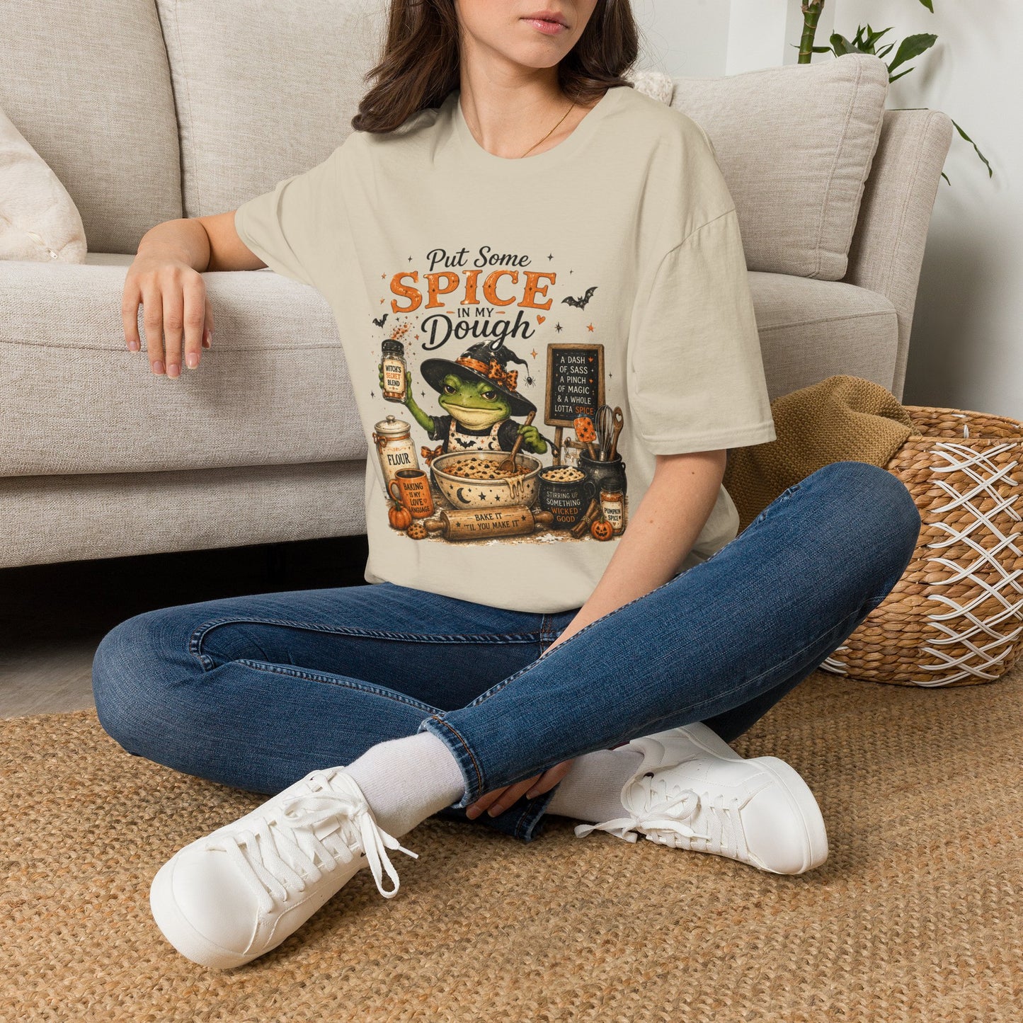 Halloween Witch T-Shirt — "Put Some Spice In My Dough" Pumpkin Spice Baking Tee