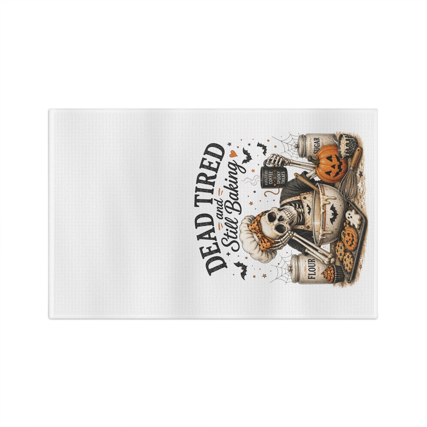 Halloween Baking Tea Towel — "Dead Tired and Still Baking" Microfiber Kitchen Towel