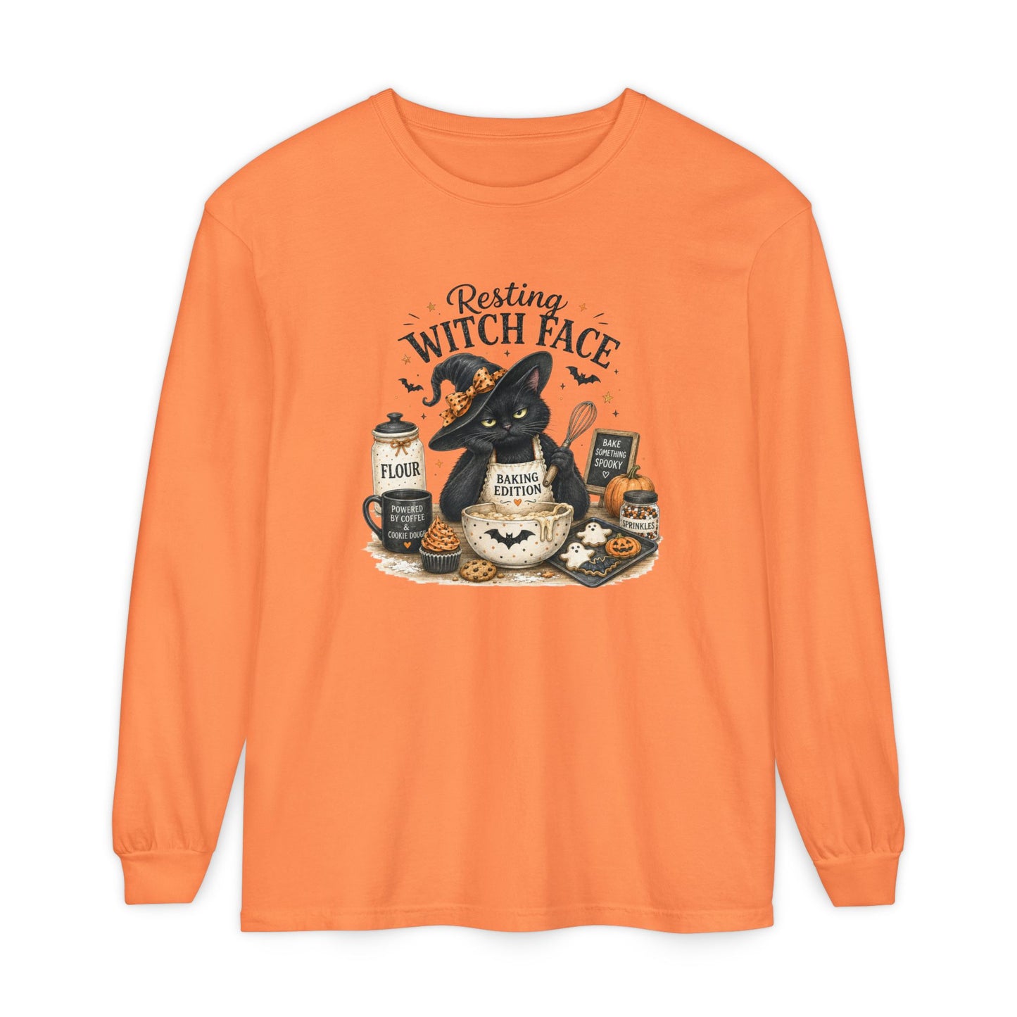 Resting Witch Face Long Sleeve T-Shirt — Cute Witch Cat Halloween Top