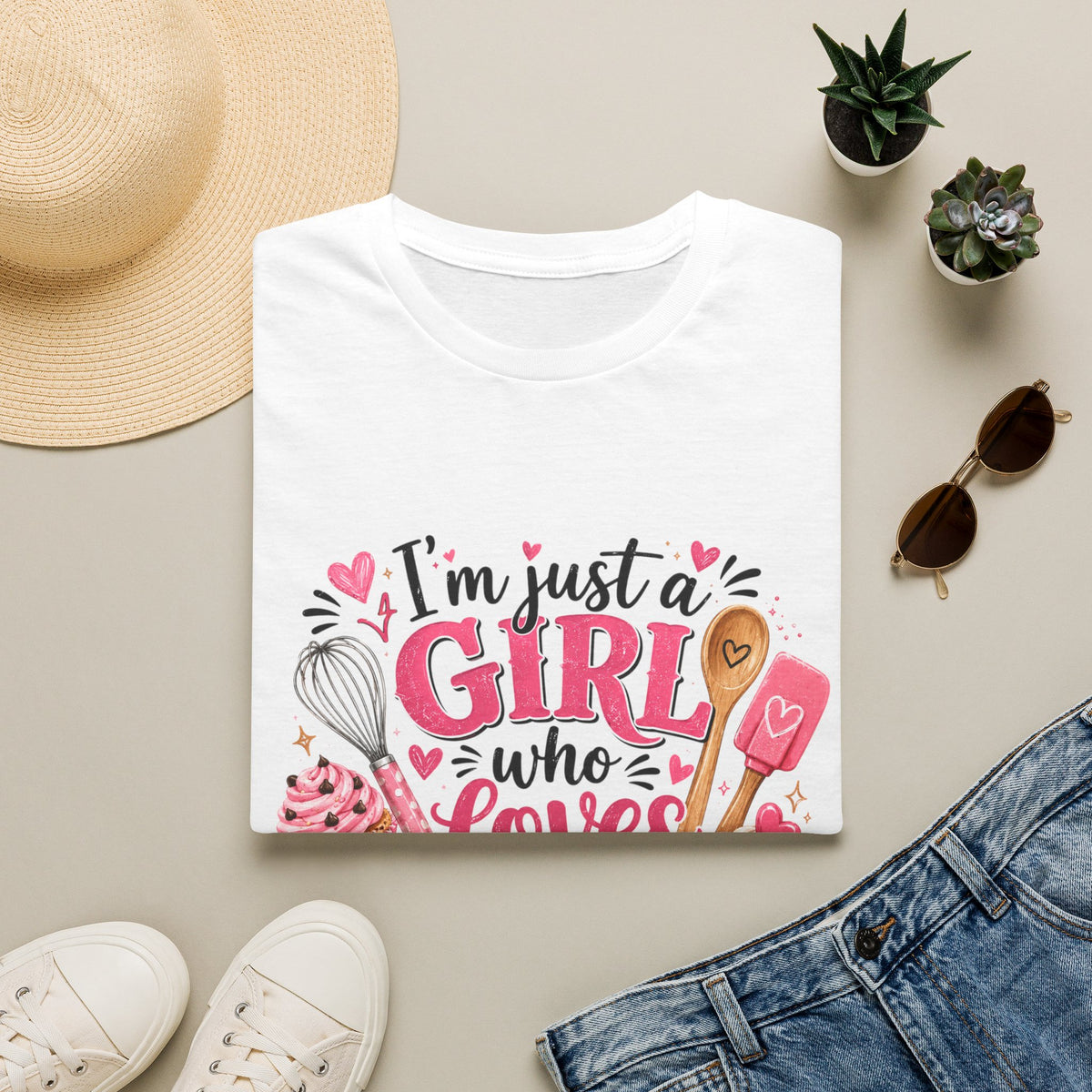 Baking Lover T‑Shirt — "I'm Just a Girl Who Loves Baking" Cute Pink Kitchen Graphic Tee