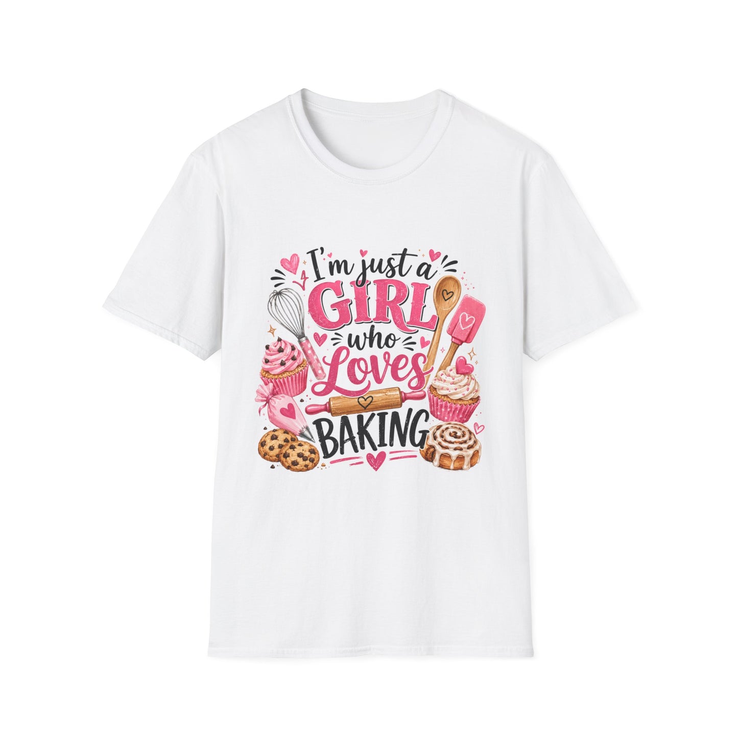 Baking Lover T‑Shirt — "I'm Just a Girl Who Loves Baking" Cute Pink Kitchen Graphic Tee